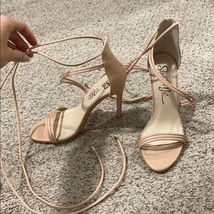 Nude lace-up heels